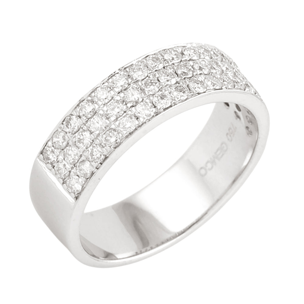 18K White Gold Triple Row Pavé Diamond Band Ring