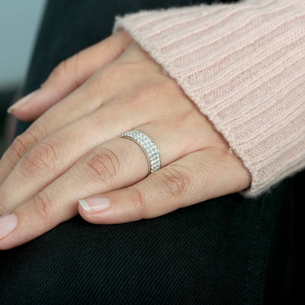 18K White Gold Triple Row Pavé Diamond Band Ring