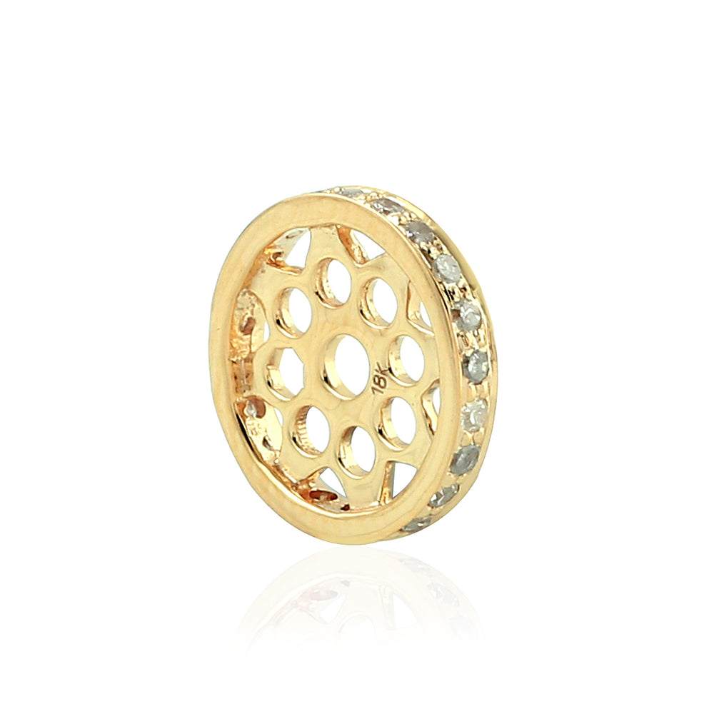 18K Yellow Gold Diamond Spacer Bead Round Pavé Connector
