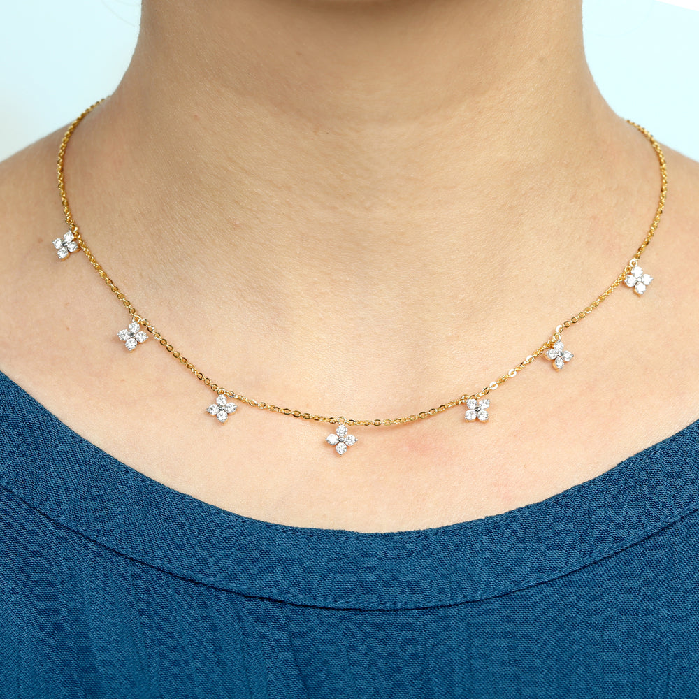 18K Yellow Gold Prong Diamond Designer Choker Necklace For Her