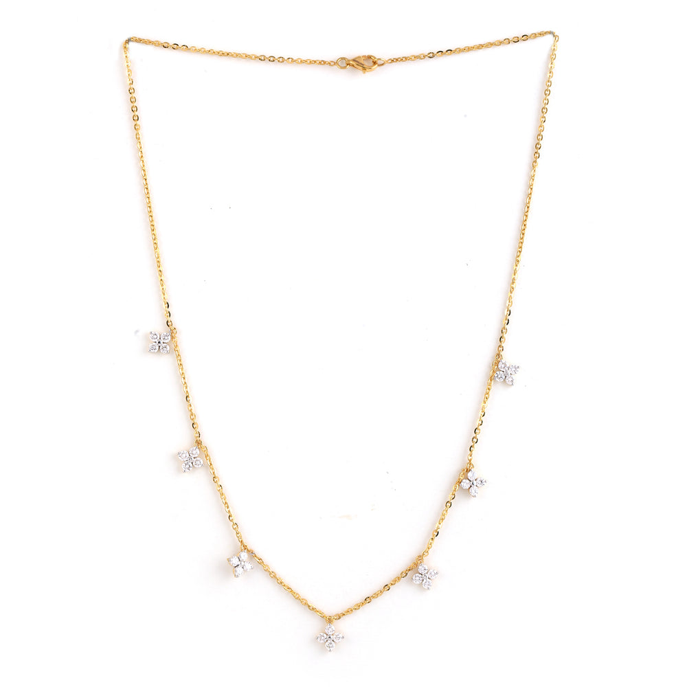 18K Yellow Gold Prong Diamond Designer Choker Necklace For Her