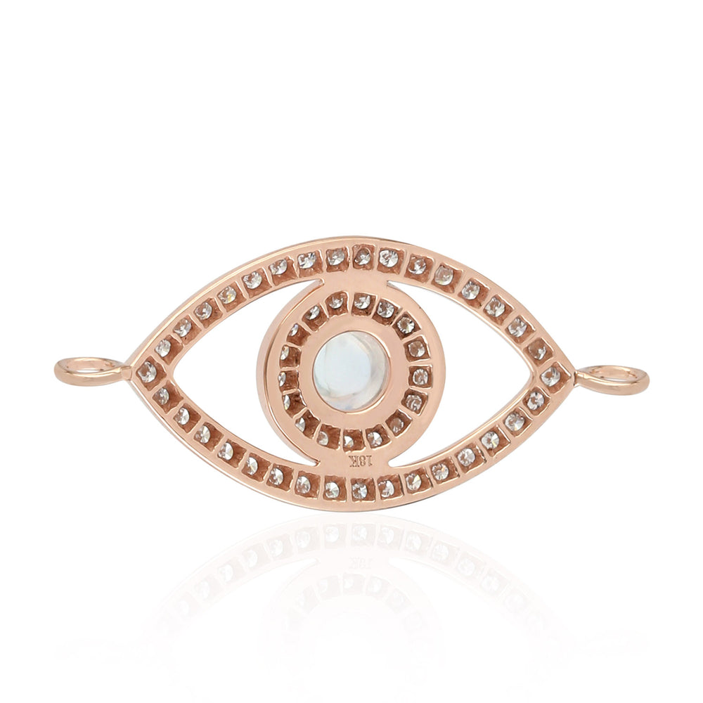 18K Rose Gold Bezel Moonstone Pave Diamond Evil Eye Connector Finding