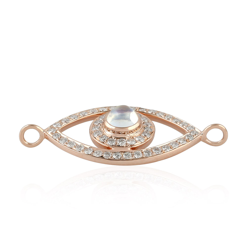 18K Rose Gold Bezel Moonstone Pave Diamond Evil Eye Connector Finding
