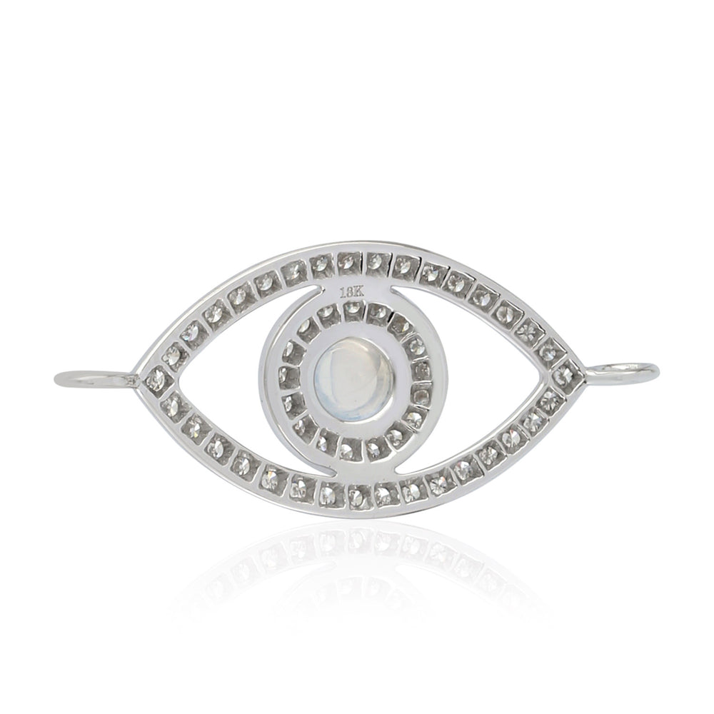18K White Gold Bezel Moonstone Pave Diamond Evil Eye Connector Finding