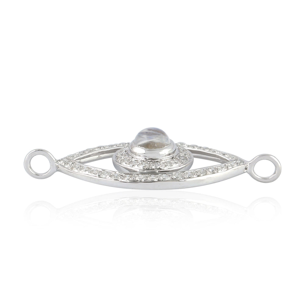 18K White Gold Bezel Moonstone Pave Diamond Evil Eye Connector Finding