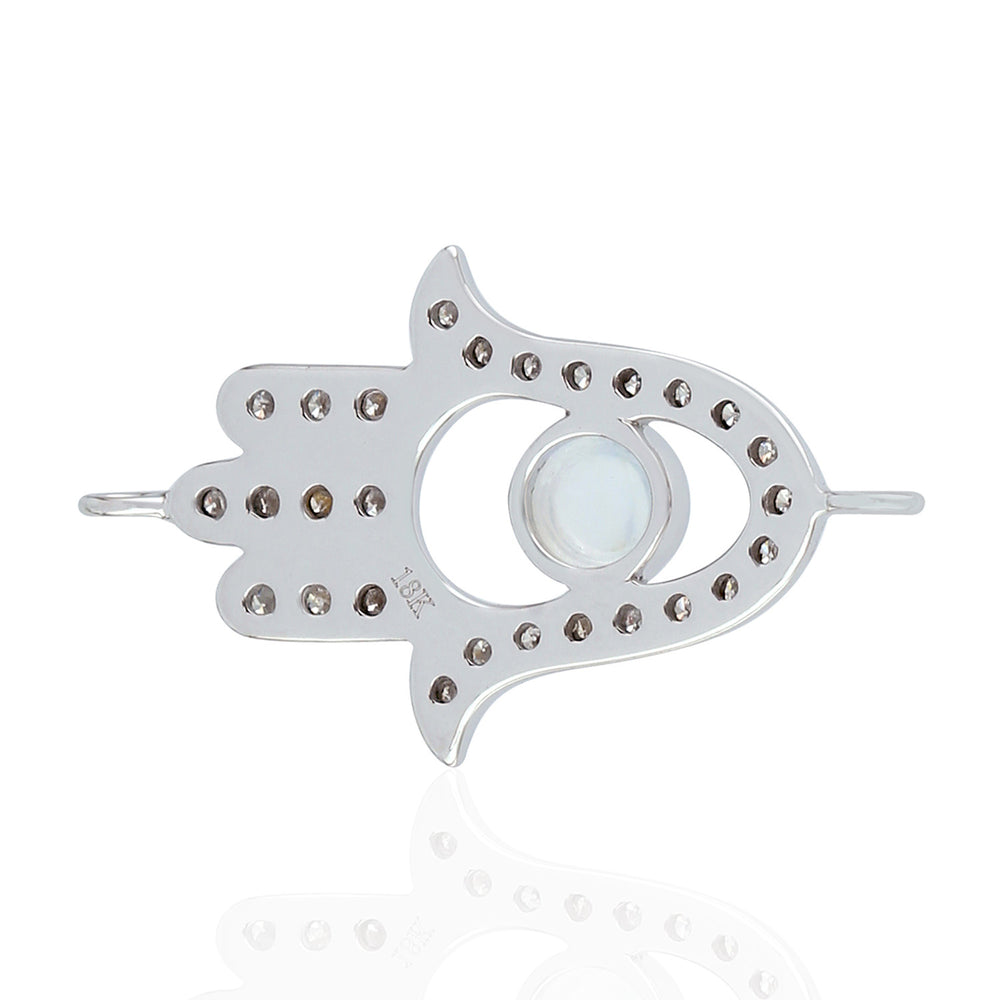 18K White Gold Bezel Moonstone Pave Diamond Hand Hamsa Connector Finding