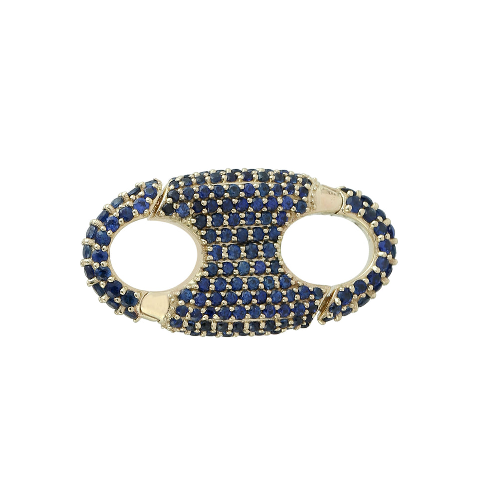 14K White Gold Blue Sapphire Pave Oval Connector Clasp Finding
