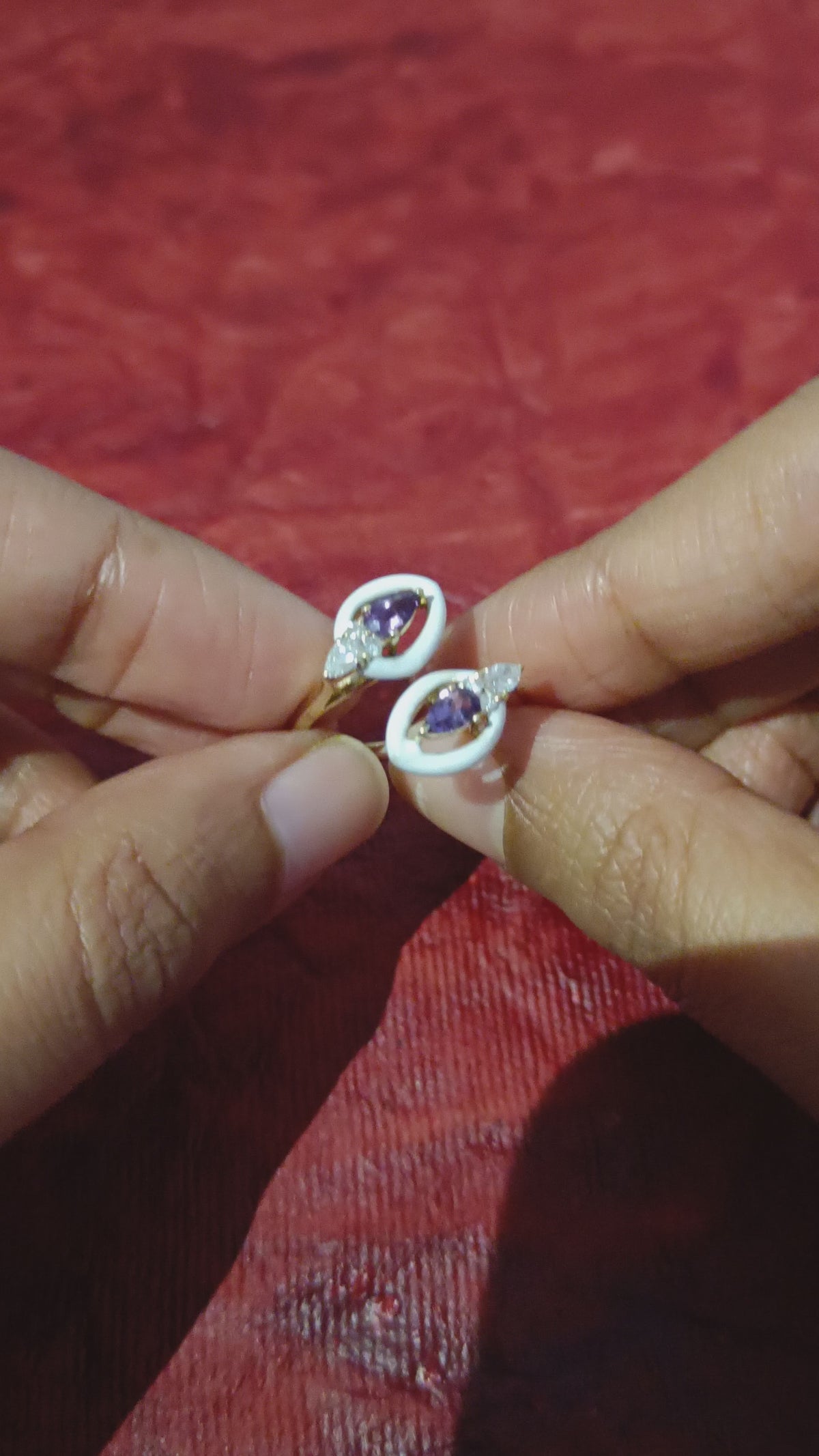 Pear Amethyst Diamond Enamel Bypass Ring In 14k Yellow Gold