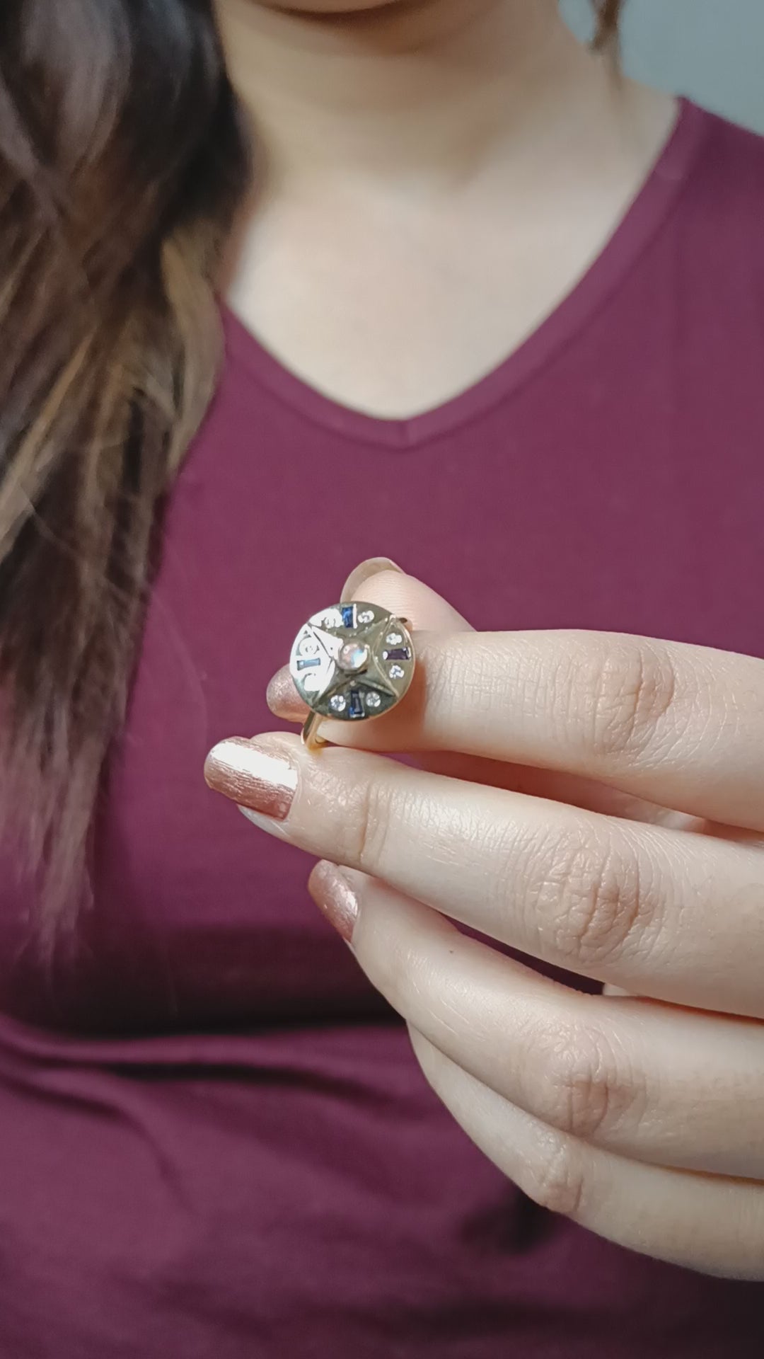 Moonstone Baguette Multi Gemstone Bezel Diamond Cocktail Ring in 18K YellowGold
