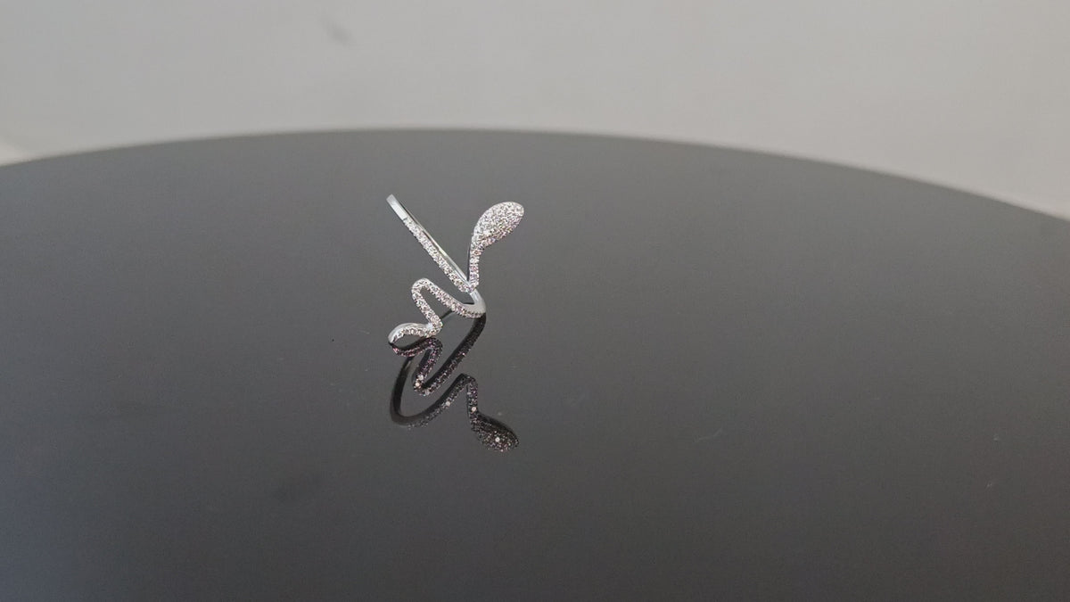 18k White Gold Micro Pave Diamond Snake Bypass Ring