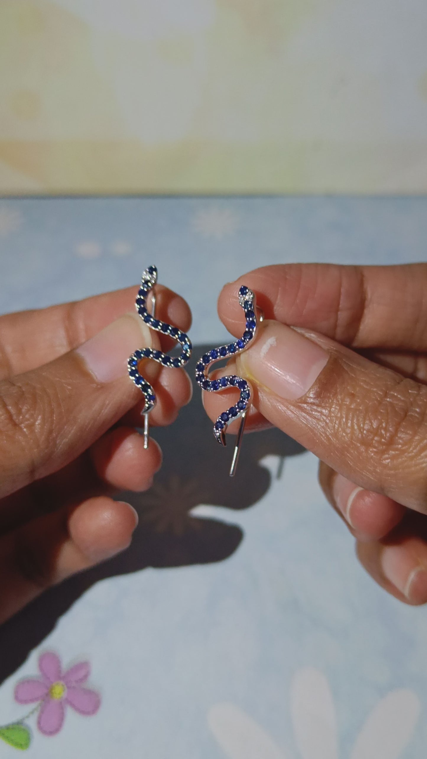 Blue Sapphire Prong Diamond Snake Ear Climber In 18k White Gold