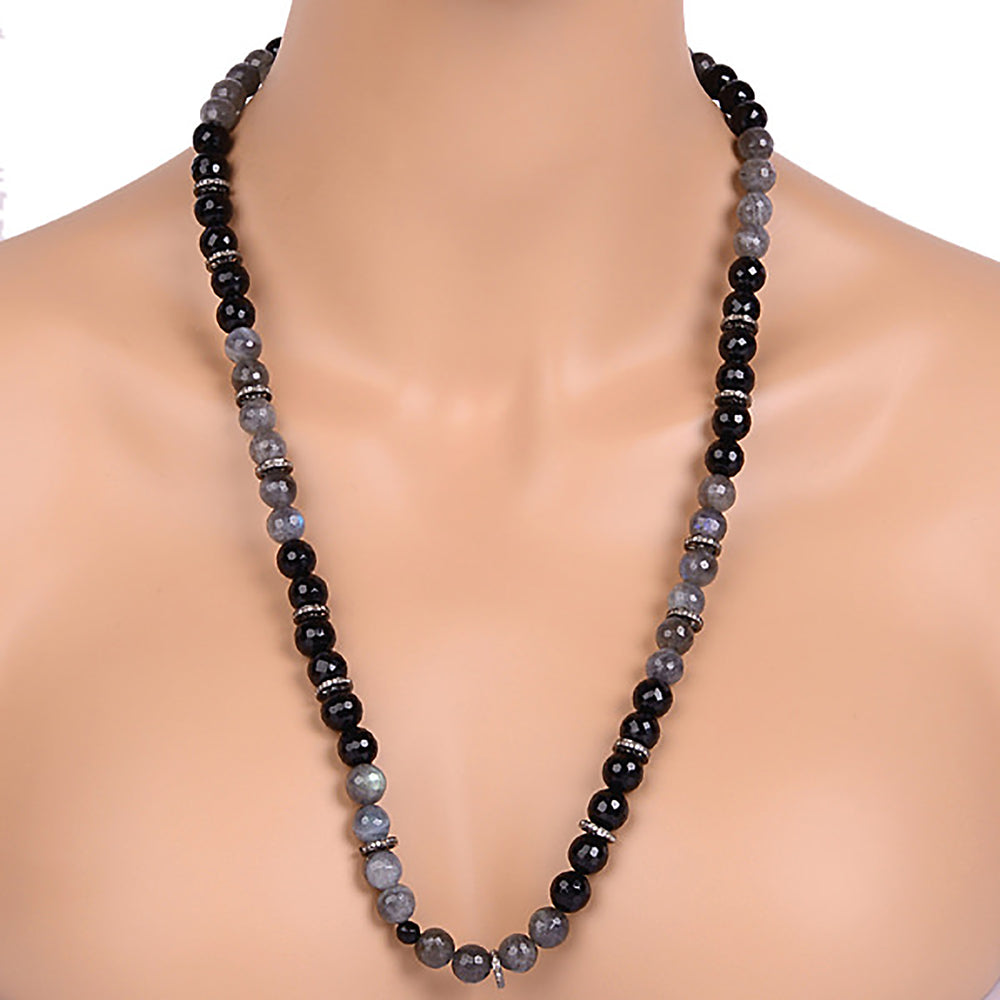 Onyx/Labradorite Diamond 925 Sterling Silver Necklace Beads Jewelry