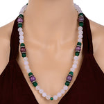 Agate Sodolite Diamond Onyx Crved Beaded Necklace In Sterling Silver