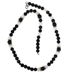 Carved Black Onyx Agate Diamond Opera Necklace Sterling Silver Gift