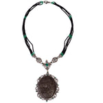 925 Silver Pave Diamond Emerald Black Onyx Beads Cameo Necklace 18k Gold