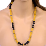 Carved Agate Onyx Diamond Sterling Silver Ball Beads Opera Necklace
