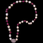Natural Pearl Ruby Beads Opera Necklace In Sterling Silver