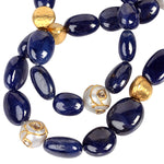 18k Gold Silver Blue Sapphire Beads Diamond Opera Necklace Gift