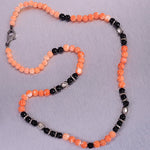 Carved Coral Onyx Bead Pave Diamond Matinee Necklace In Sterling Silver