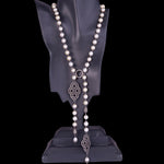 Pave Diamond Designer Charm Pearl Beads Opera Necklace in Silver Gift