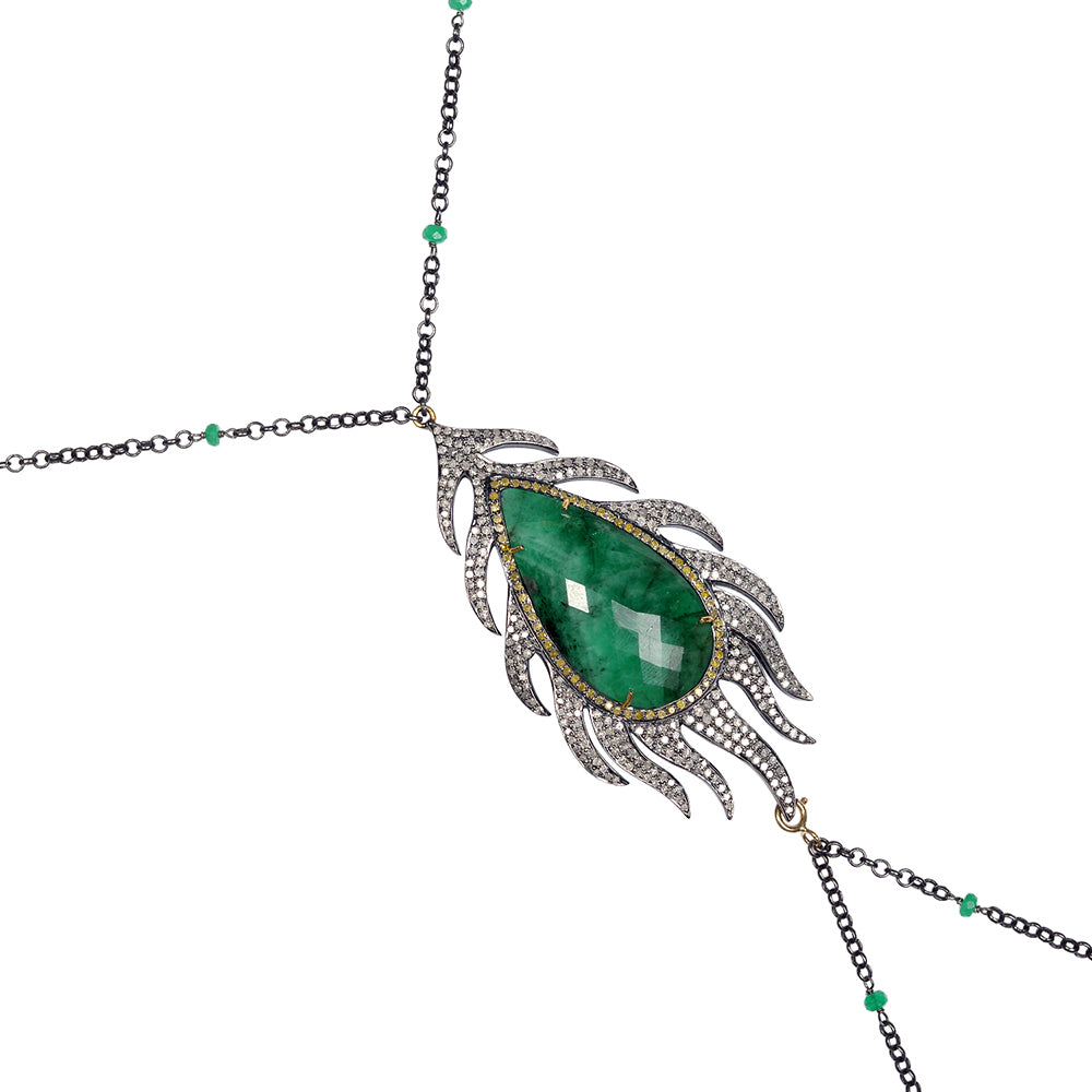 18k Gold Silver Emerald Diamond Body Chain Necklace For Her