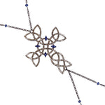 Blue Sapphire Diamond Designer Handmade Cross Body Chain Necklace