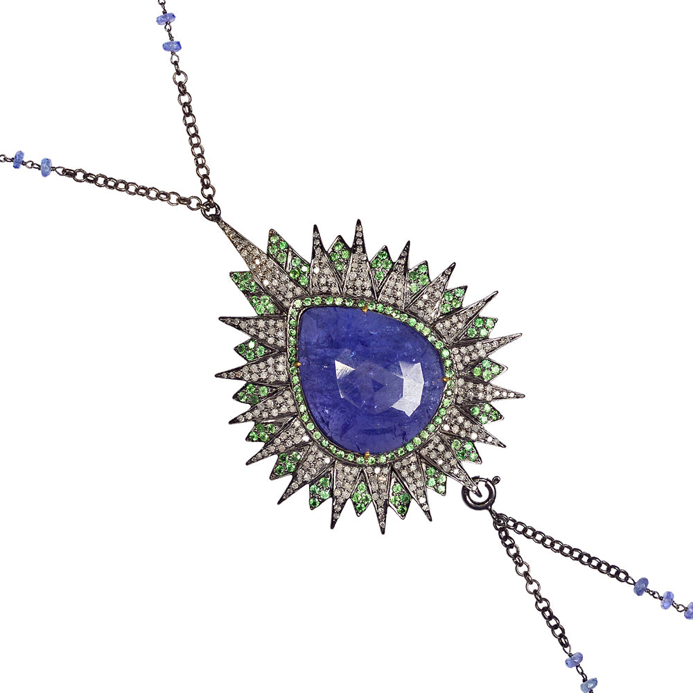 Blue Tanzanite Tsavorite Diamond Designer Body Chain Necklace