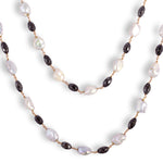 Pearl Diamond Beads 18kt Solid Gold Long Chain Necklace Jewelry