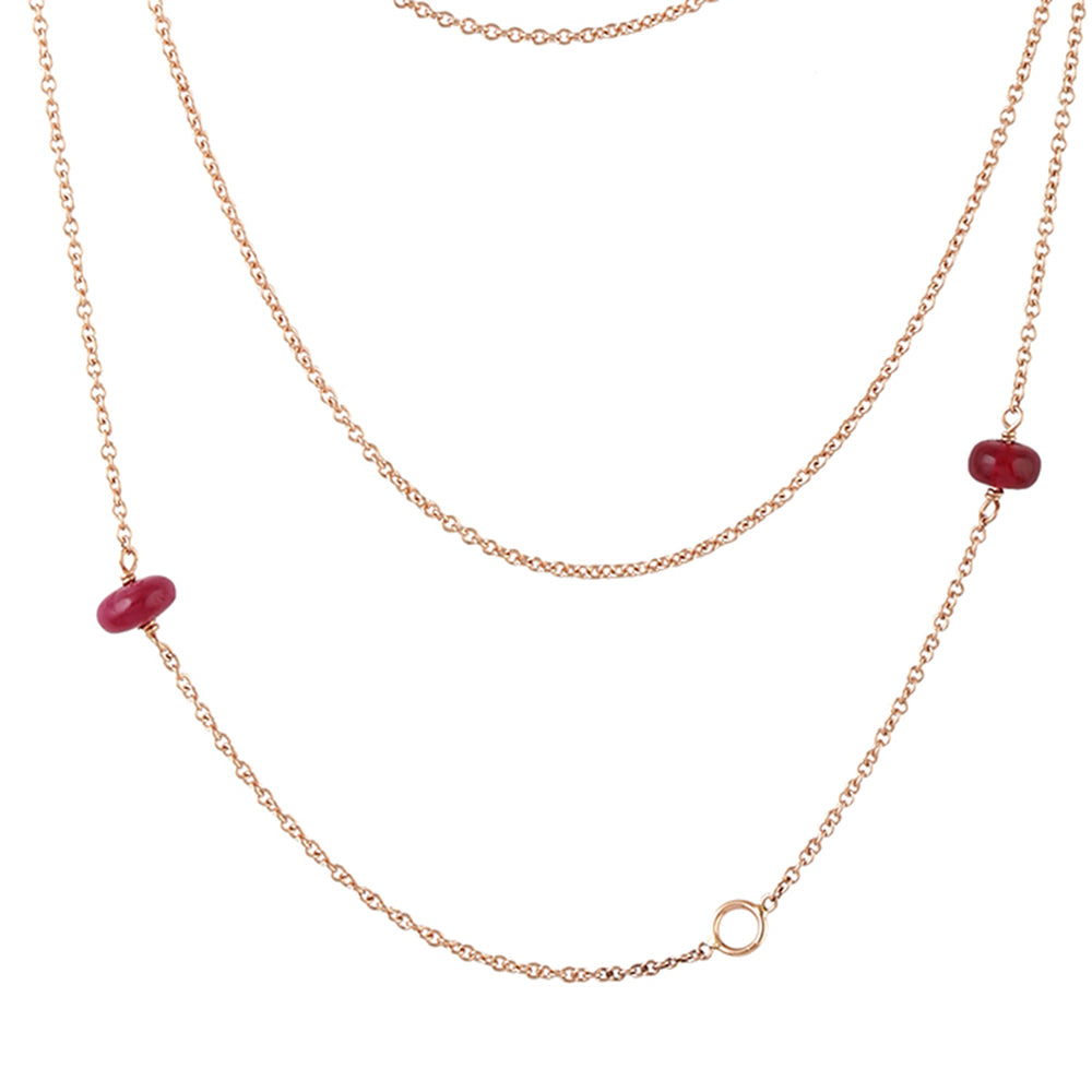 18k Rose Gold Natural Ruby Beads Multi Layer Chain Necklace For Gift