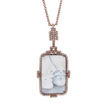 Shell Cameo  Pave Diamond Designer Mother Baby Chain Necklace In 18k Rose Gold