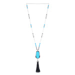 Carved Turquoise Onyx Beads Tassel Pendant Chain Necklace In 18k Gold Jewelry