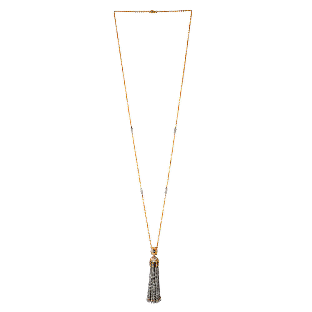 Natural Diamond Tassel Opera Necklace In 18k Yellow Gold Gift