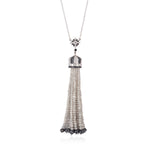 Natural Diamond Beads Tassel Pendant Opera Necklace In 18k White Gold