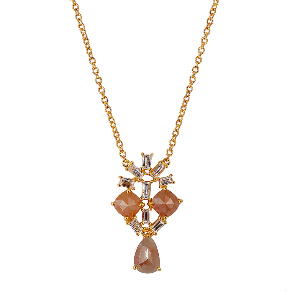 Handmade Natural Diamond Designer 18k Yellow Gold Princess Necklace