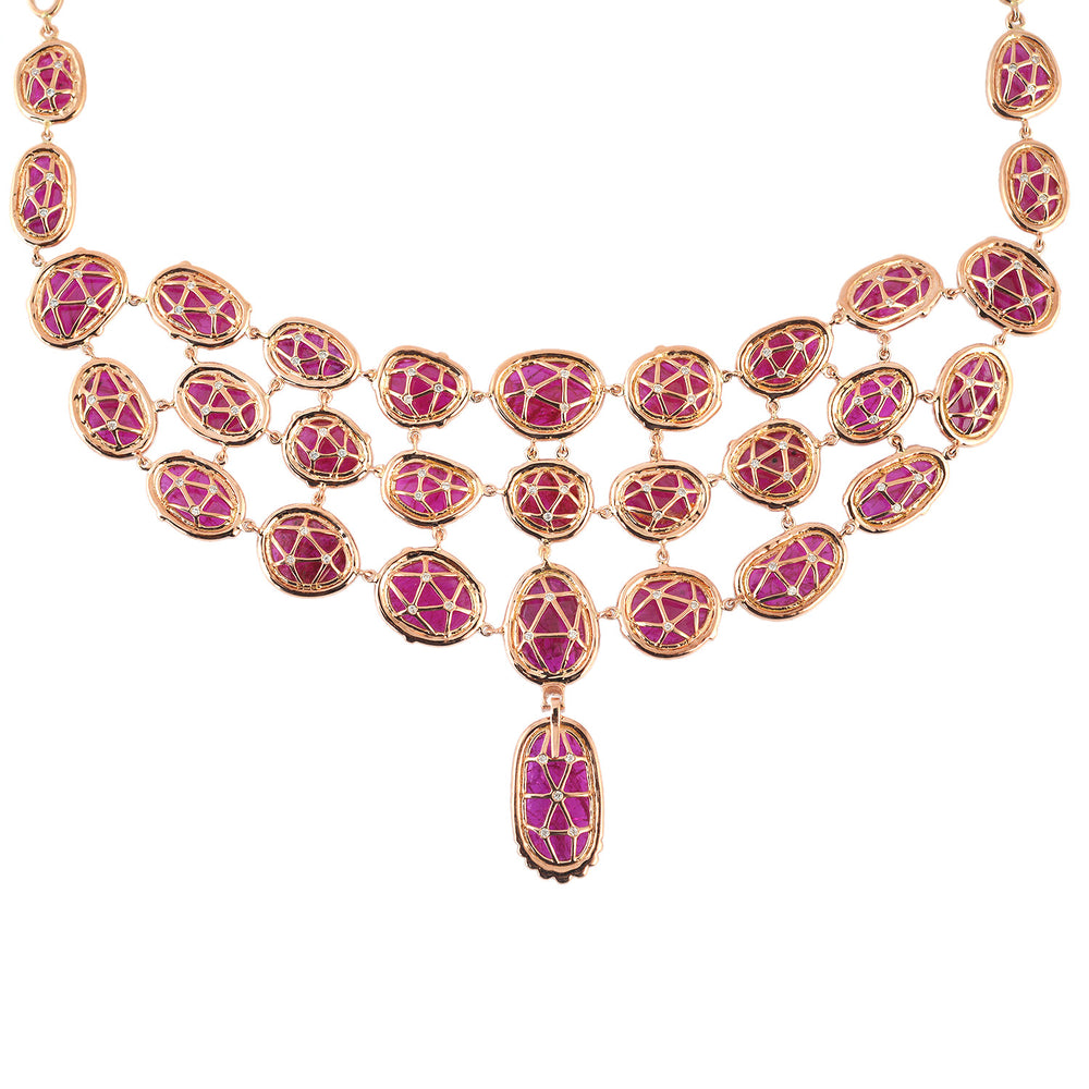 Beautiful Ruby Layered Necklace In 18k Rose Gold Diamond Jewelry