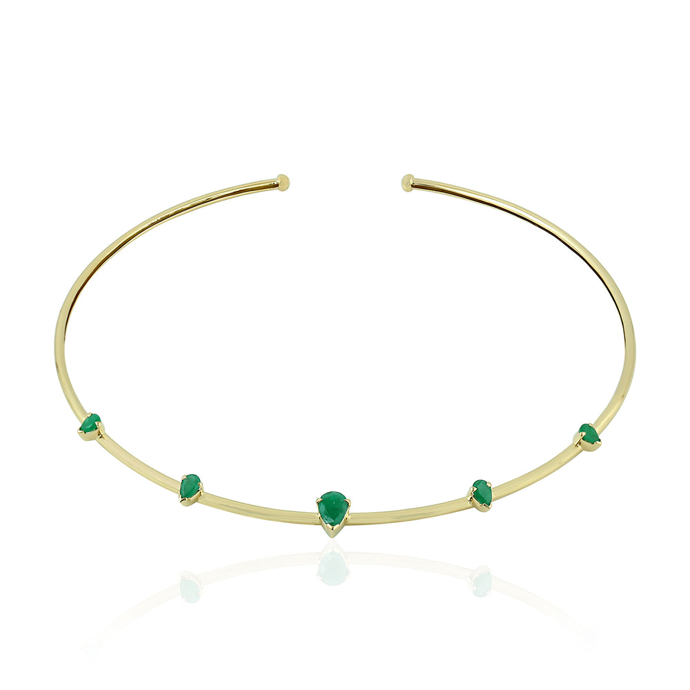 18k Yellow Gold Pear Shaped Emerald Gemstone Choker Necklace Handmade Jewelry