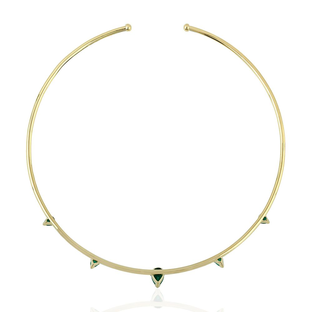 18k Yellow Gold Pear Shaped Emerald Gemstone Choker Necklace Handmade Jewelry