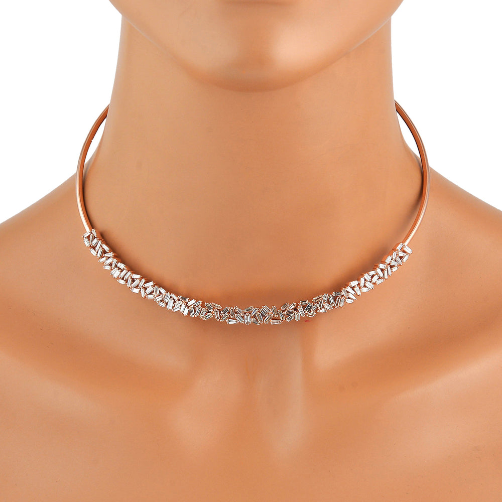 Handmade Solid 18k Rose Gold Baguette Diamond Choker Necklace Jewelry Gift