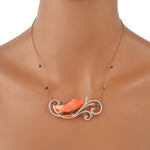Handcarved Fish Coral Diamond Pendant Chain 18k Rose Gold Necklace