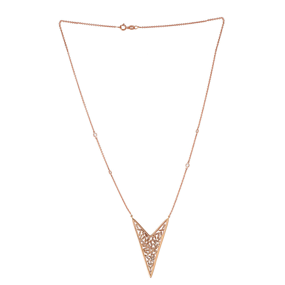 Baguette Diamond Arrow Design 18K Solid Rose Gold Chain Necklace Jewelry Gift