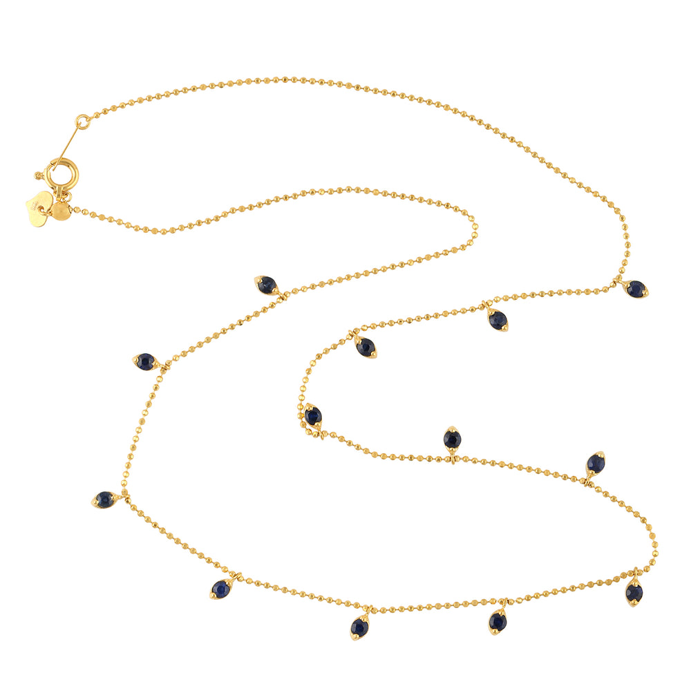 Natural Sapphire Chain Necklace 18k Yellow Gold Jewelry