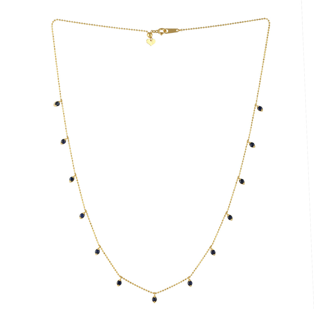 Natural Sapphire Chain Necklace 18k Yellow Gold Jewelry