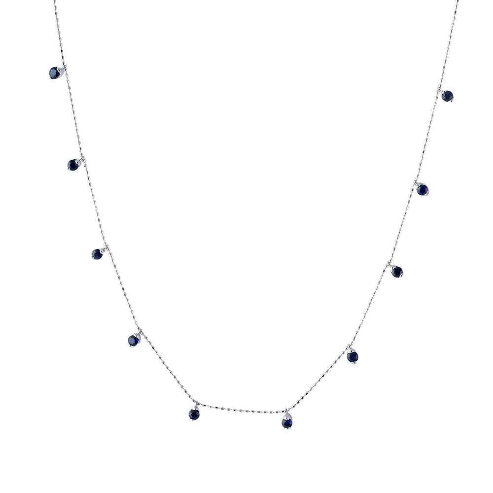Blue Sapphire Station Chain Necklace In 18k White Gold Jewelry