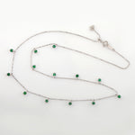 Prong Set Natural Emerald Bead 18k White Gold Dot Ball Chain Necklace Dainty Jewelry