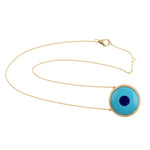 18k Yellow Gold Natural Turquoise Diamond Evil Eye Charm Pendant Necklace On Sale