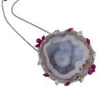 Geode Pave Diamond Sapphire Ruby Designer pendant Chain Necklace 18k Gold On Sale