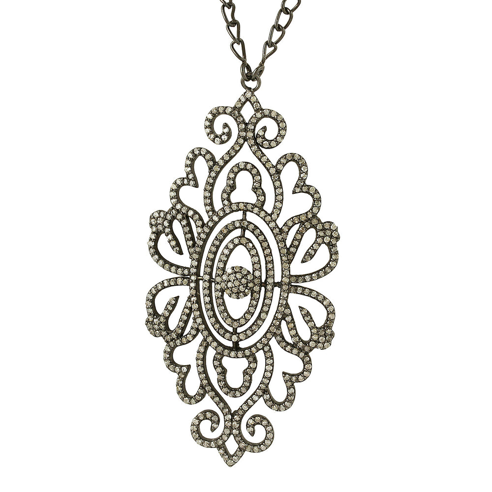 Pave Diamond Designer Pendant Opera Chain Necklace In 925 Sterling Silver Jewelry