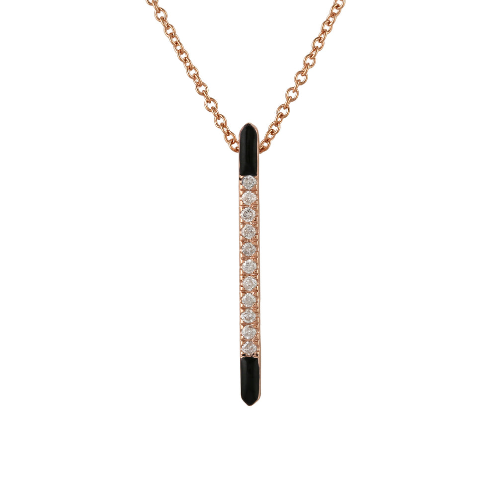 Real Diamond Stick Pendant Choker Necklace In 14k Rose Gold Enamel Jewelry