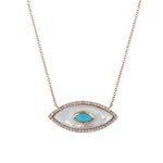 Natural Turquoise MOP Sapphire Diamond Evil Eye Charm 14k Yellow Gold Choker On Sale