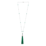 Emerald Beads Pave Diamond Tassel 18k White Gold Necklace Wedding Gift On Sale